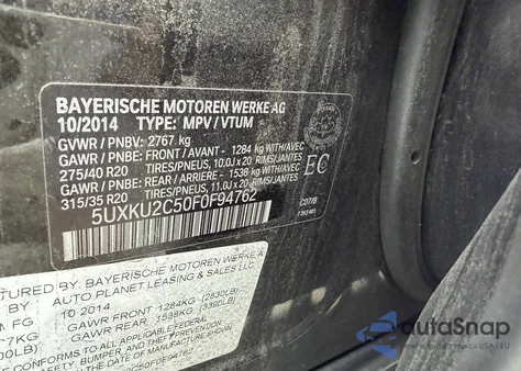 2015 BMW X6 xDrive35I z USA, uszkodzony, nr VIN 5UXKU2C50F0F94762